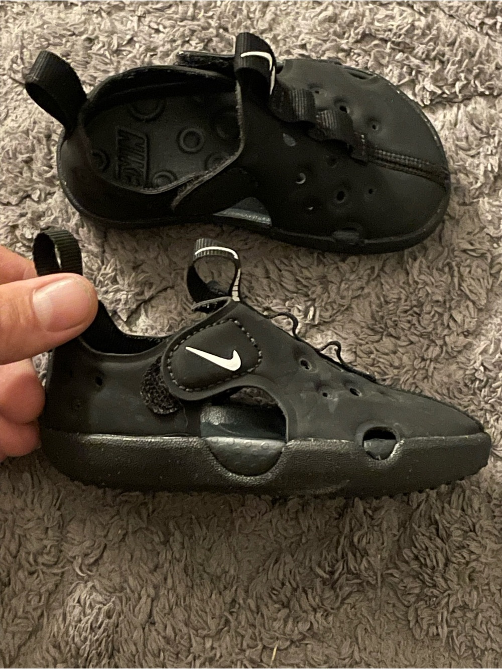 Nike Kids Black Slip-On Water Sandals with Hook-and-Loop Strap
